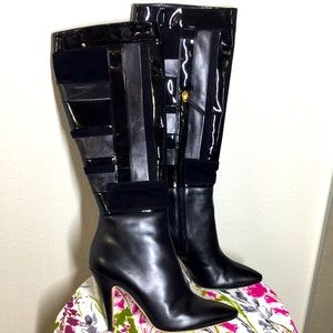 NWB ESCADA  Black Leather Patent Boots 39 Italy 8.5
